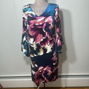 NY Collection Near Womens Large Floral Dress Bell Sleeves Zipper in Back